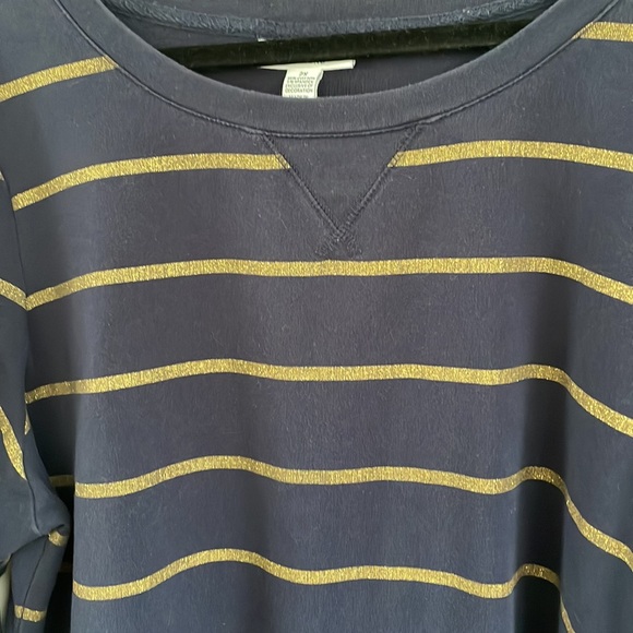 CHARTER CLUB Woman Weekend 2X long sleeve navy top glittery gold stripes high-lo - Picture 3 of 9